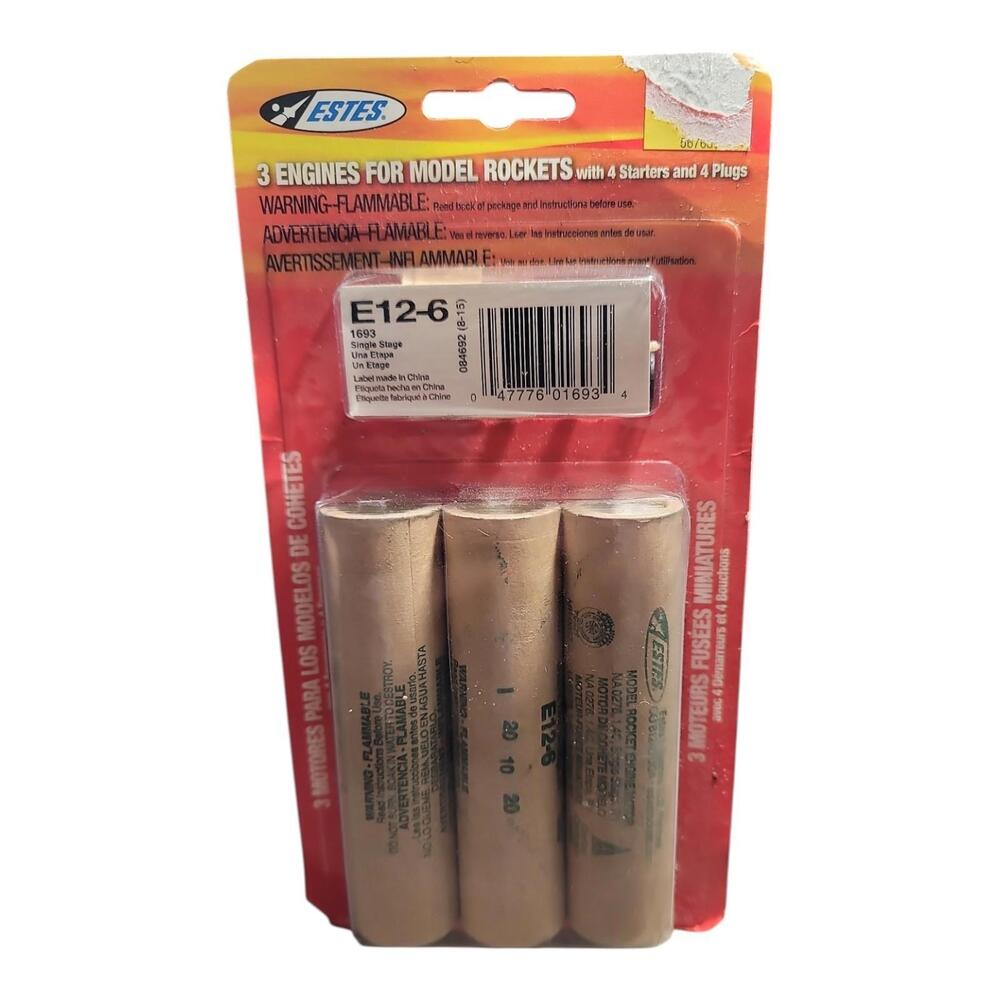 Estes E12-6 Engines for Model Rockets 3-Pack w/4 Starters and 4 Plugs